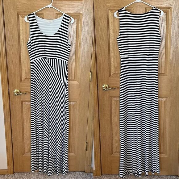 Boston Proper Black and White Striped Sleeveless Maxi Dress Medium - Picture 2 of 5